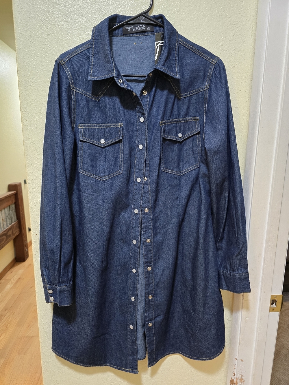 Lucky Brand Indigo Denim Shirt Dress with Snap Front